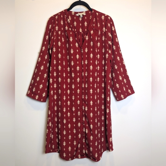 41 Hawthorn Stitch Fix Red and Cream 3/4 Sleeve Button Down Dress Size Small - Picture 1 of 6